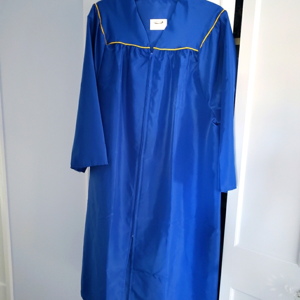 Royal blue with gold trim graduation gown, Jostens 5'7" - 5'9"